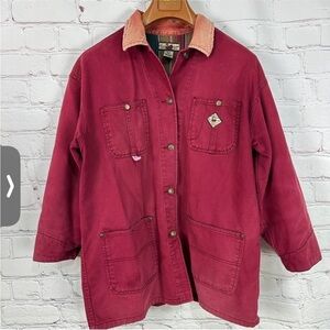Vintage chore barn jacket Coat Red Cotton Denim Rust corduroy farm work 90s Fall